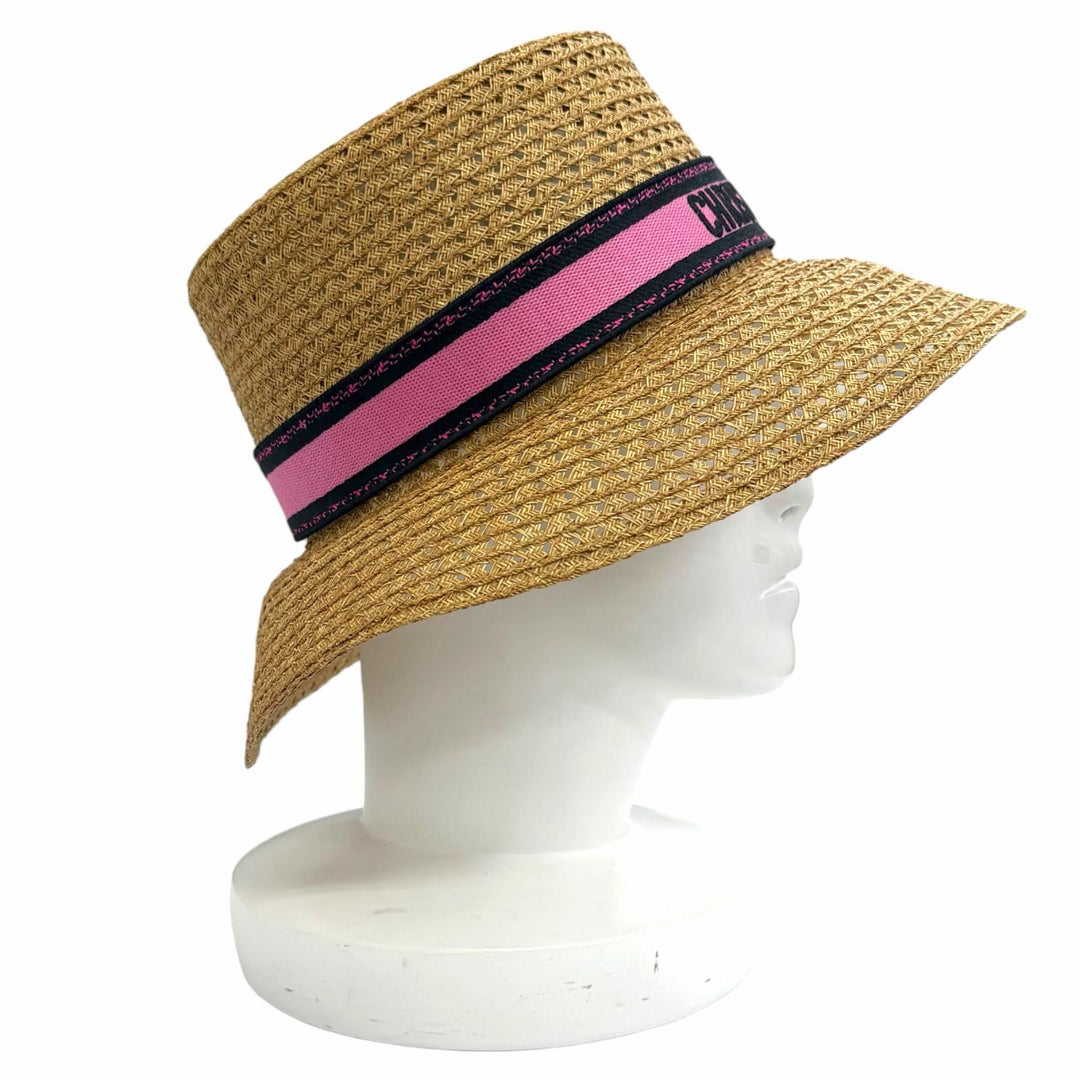 Excellent Christian Dior hat Logo ribbon, wide brim, paper 57 34DBP924G153