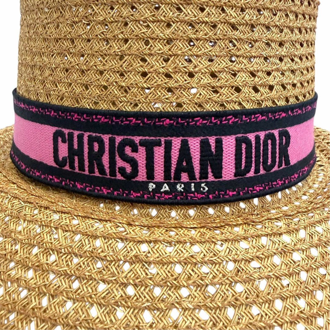 Excellent Christian Dior hat Logo ribbon, wide brim, paper 57 34DBP924G153