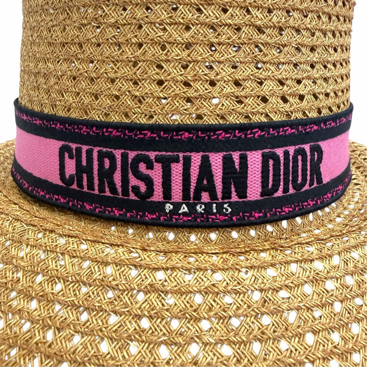 Excellent Christian Dior hat Logo ribbon, wide brim, paper 57 34DBP924G153