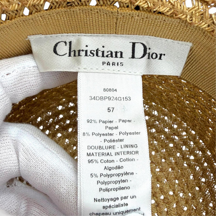 Excellent Christian Dior hat Logo ribbon, wide brim, paper 57 34DBP924G153