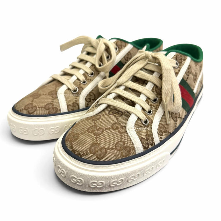 Pristine GUCCI Low cut sneakers Tennis 1977 Sherry Line beige GG canvas mens 6.5