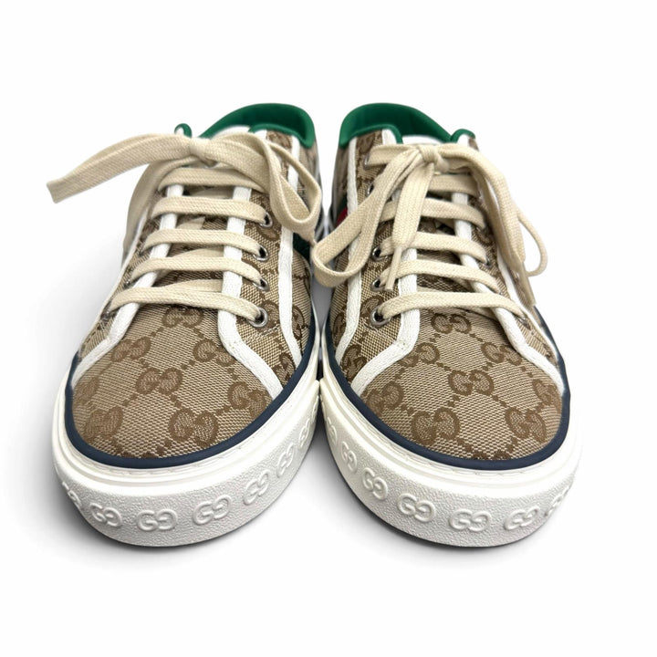 Pristine GUCCI Low cut sneakers Tennis 1977 Sherry Line beige GG canvas mens 6.5