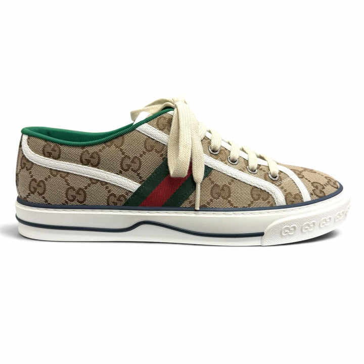 Pristine GUCCI Low cut sneakers Tennis 1977 Sherry Line beige GG canvas mens 6.5