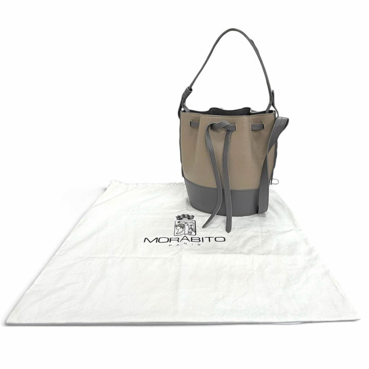 Excellent MORABITO Shoulder Bag Logo drawstring 2-way leather handbag beige