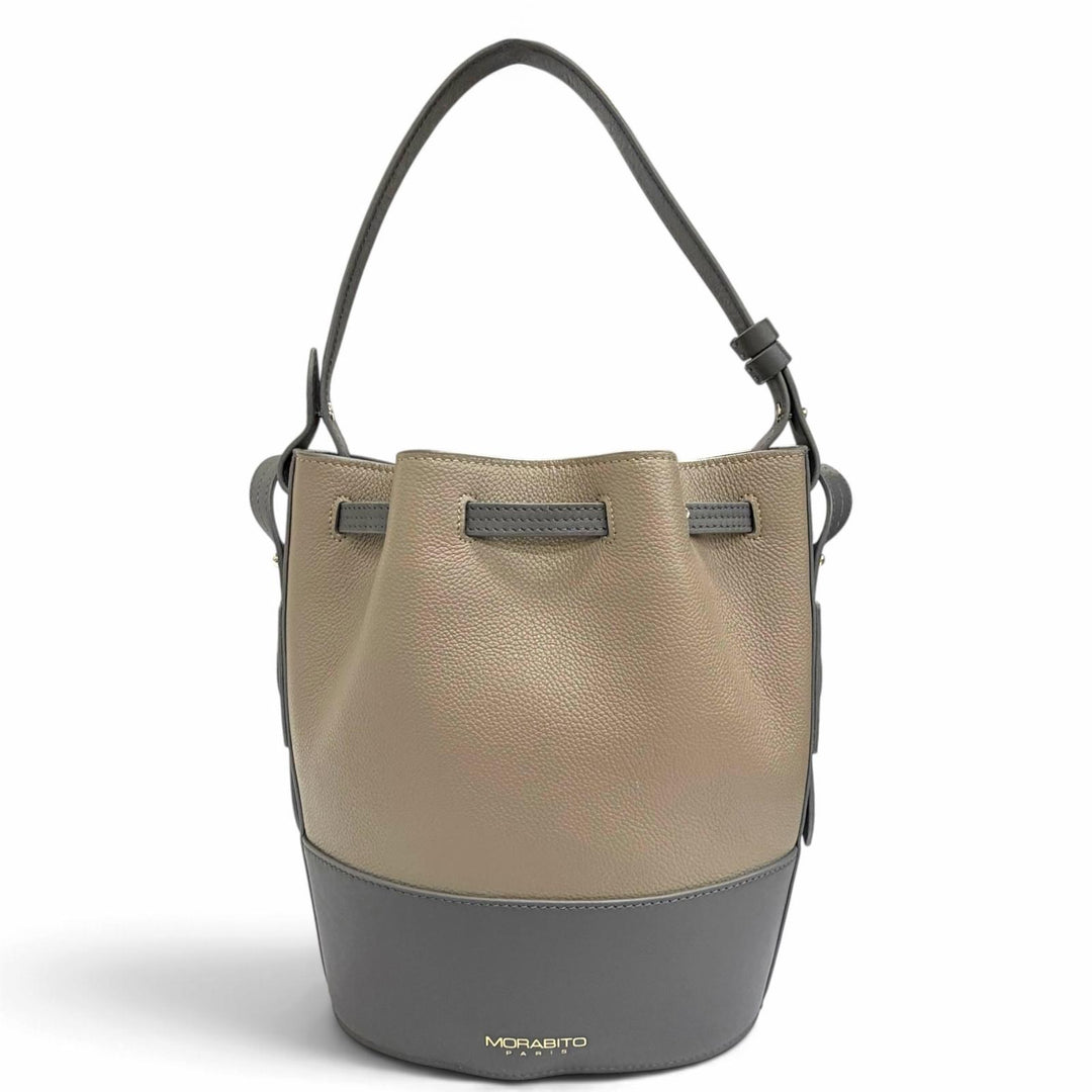 Excellent MORABITO Shoulder Bag Logo drawstring 2-way leather handbag beige