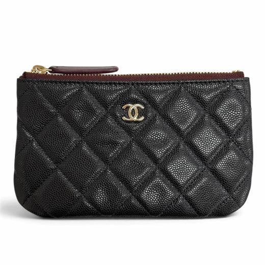 Excellent CHANEL COCO Mark Matelassé Classic Small Zip Pouch Caviar skin