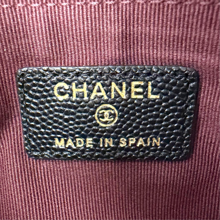 Excellent CHANEL COCO Mark Matelassé Classic Small Zip Pouch Caviar skin