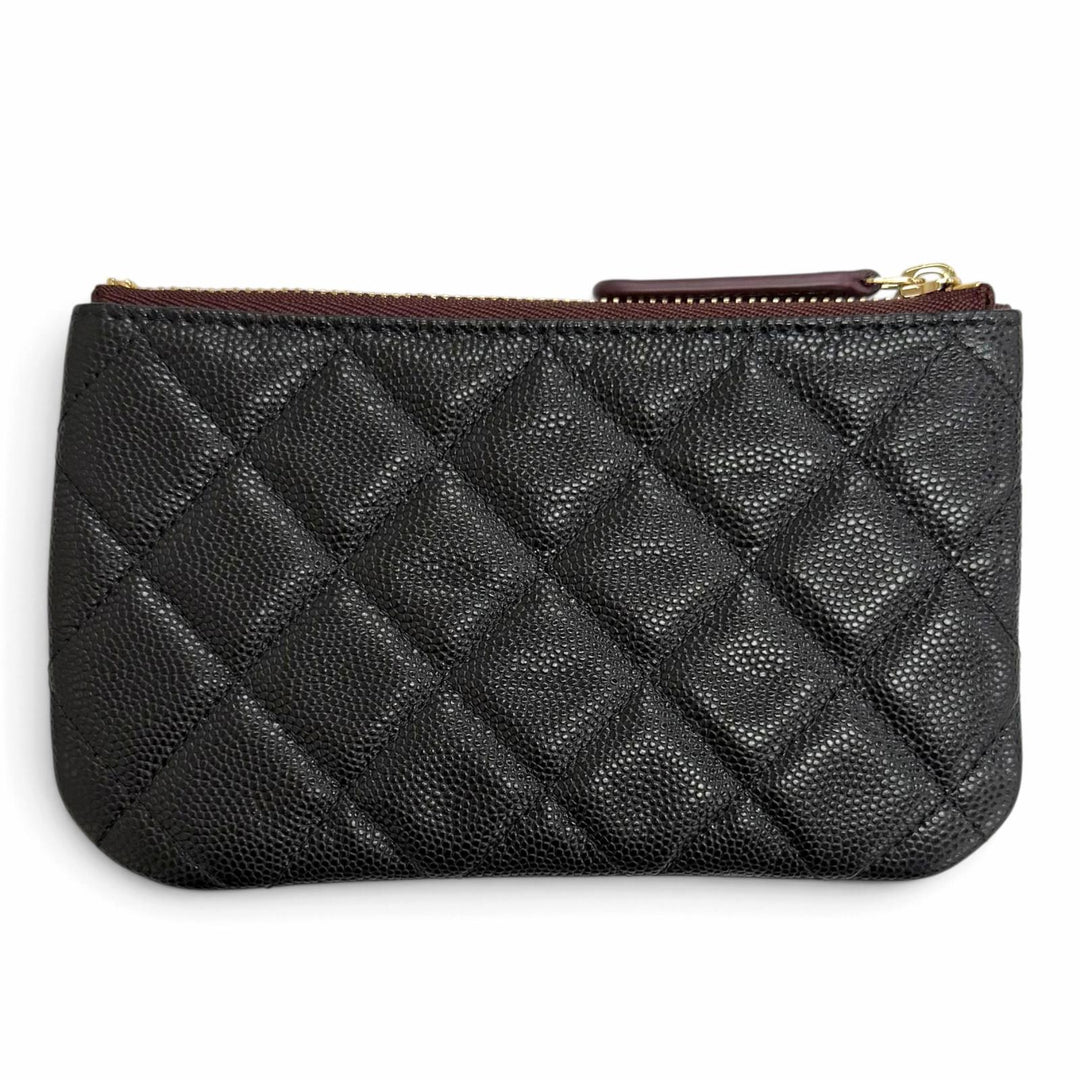Excellent CHANEL COCO Mark Matelassé Classic Small Zip Pouch Caviar skin
