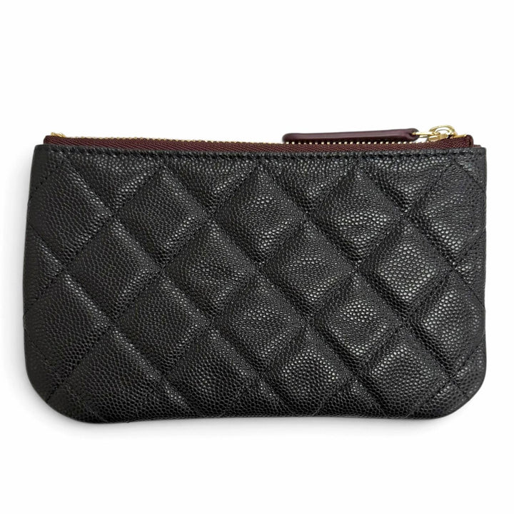 Excellent CHANEL COCO Mark Matelassé Classic Small Zip Pouch Caviar skin