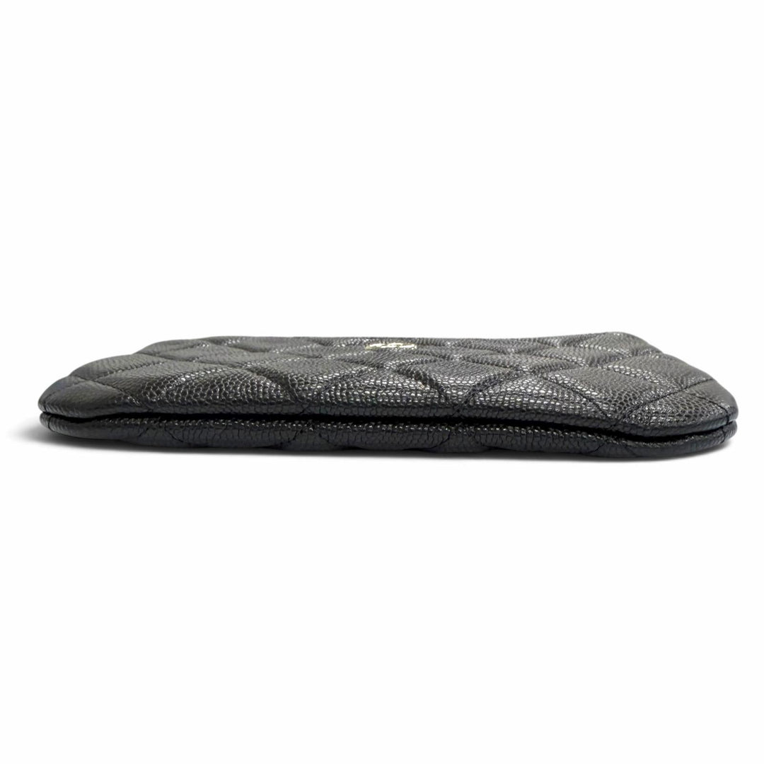 Excellent CHANEL COCO Mark Matelassé Classic Small Zip Pouch Caviar skin