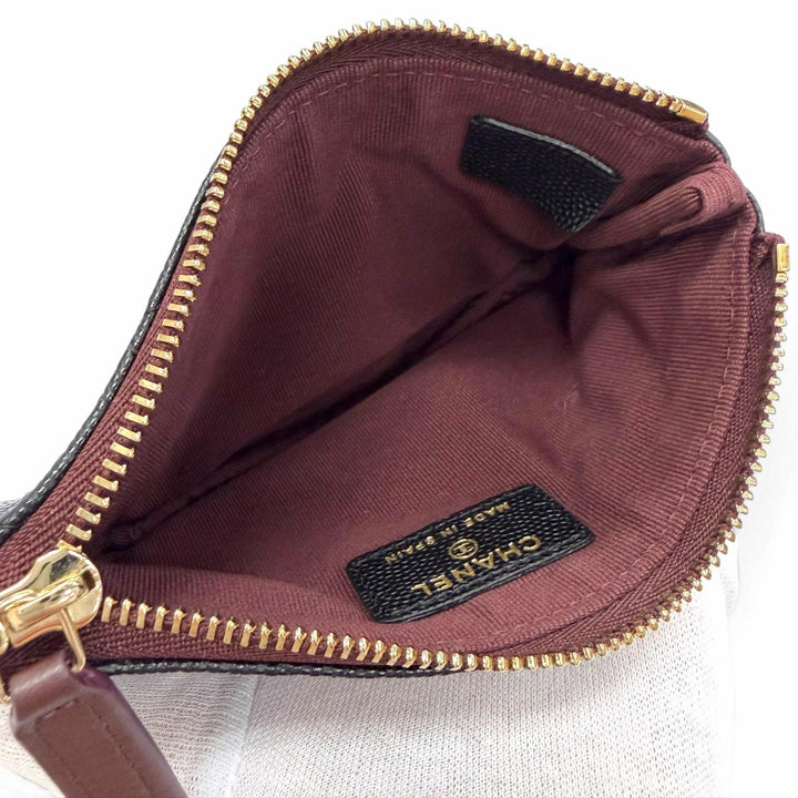 Excellent CHANEL COCO Mark Matelassé Classic Small Zip Pouch Caviar skin