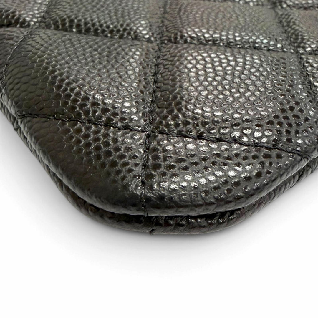 Excellent CHANEL COCO Mark Matelassé Classic Small Zip Pouch Caviar skin