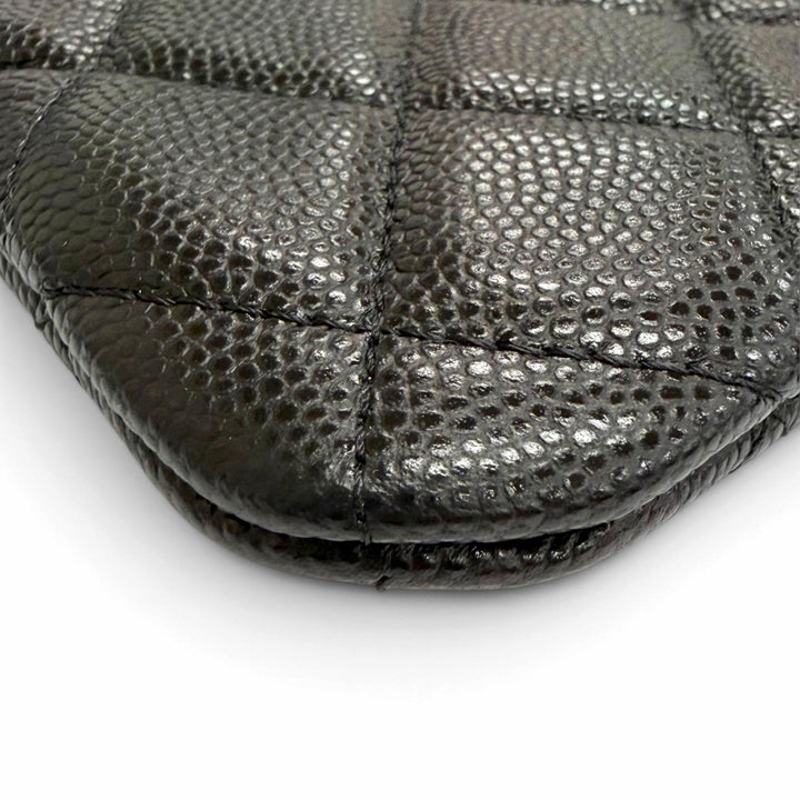 Excellent CHANEL COCO Mark Matelassé Classic Small Zip Pouch Caviar skin