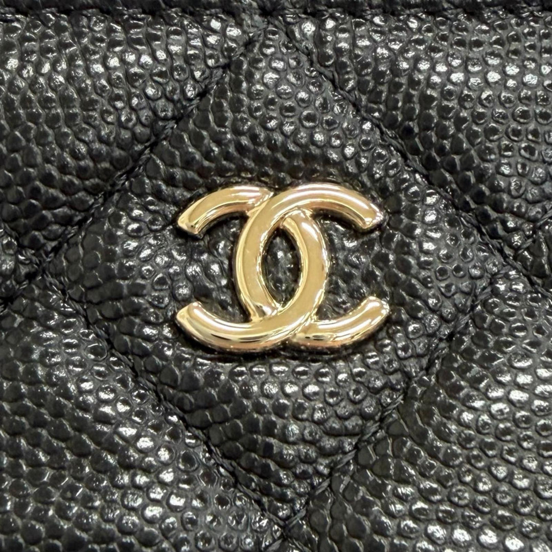 Excellent CHANEL COCO Mark Matelassé Classic Small Zip Pouch Caviar skin