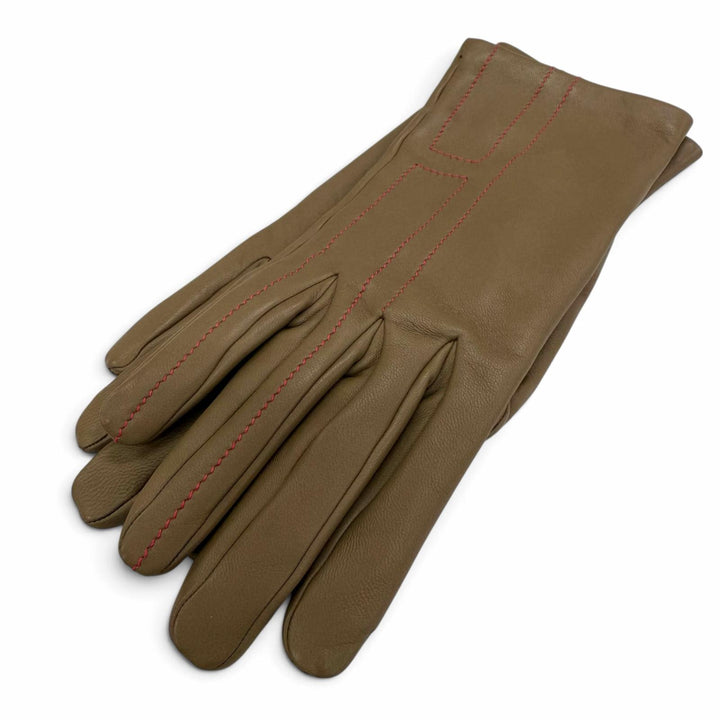 Excellent HERMES gloves H-stitch leather gloves Brown Lamb leather Women 7
