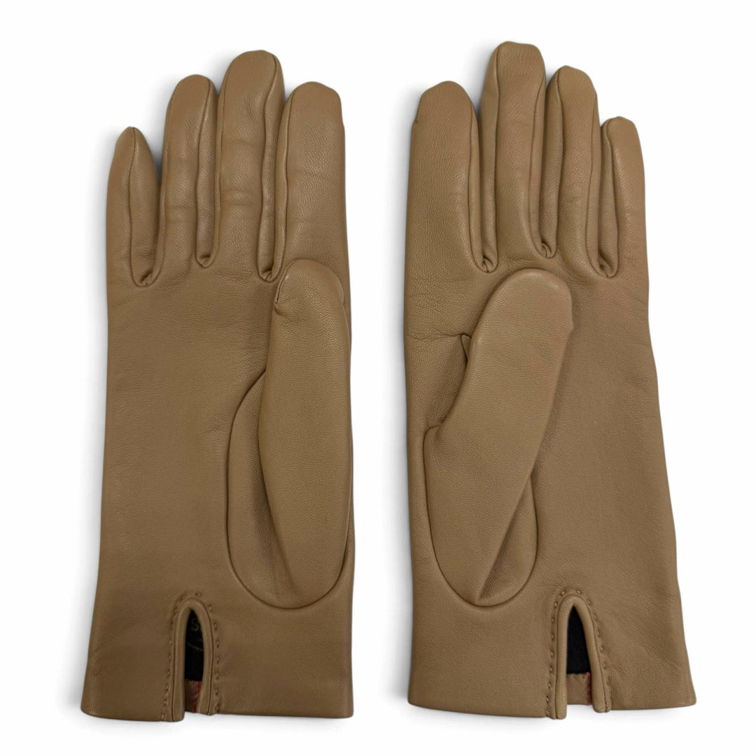 Excellent HERMES gloves H-stitch leather gloves Brown Lamb leather Women 7