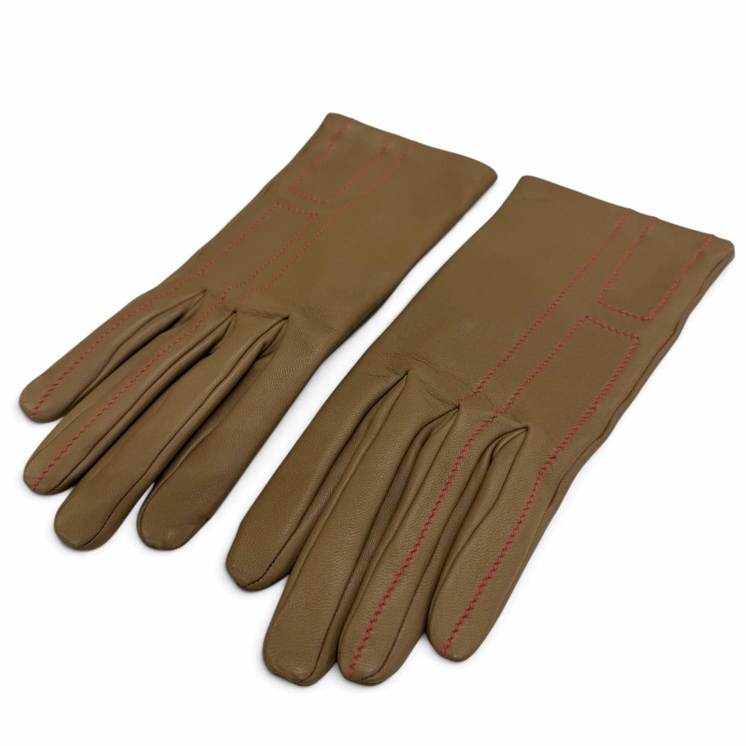Excellent HERMES gloves H-stitch leather gloves Brown Lamb leather Women 7