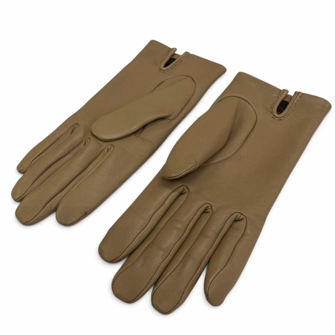 Excellent HERMES gloves H-stitch leather gloves Brown Lamb leather Women 7