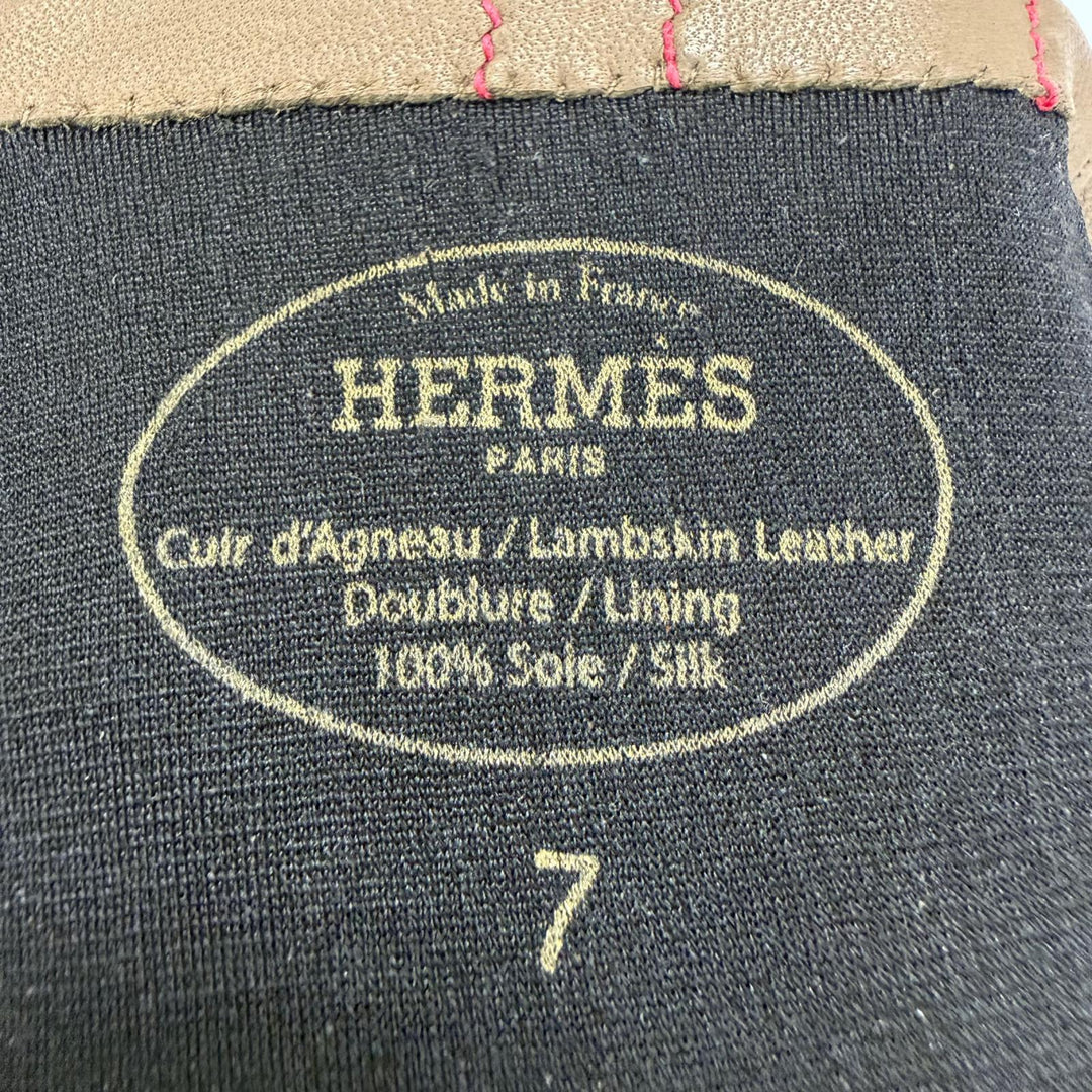 Excellent HERMES gloves H-stitch leather gloves Brown Lamb leather Women 7