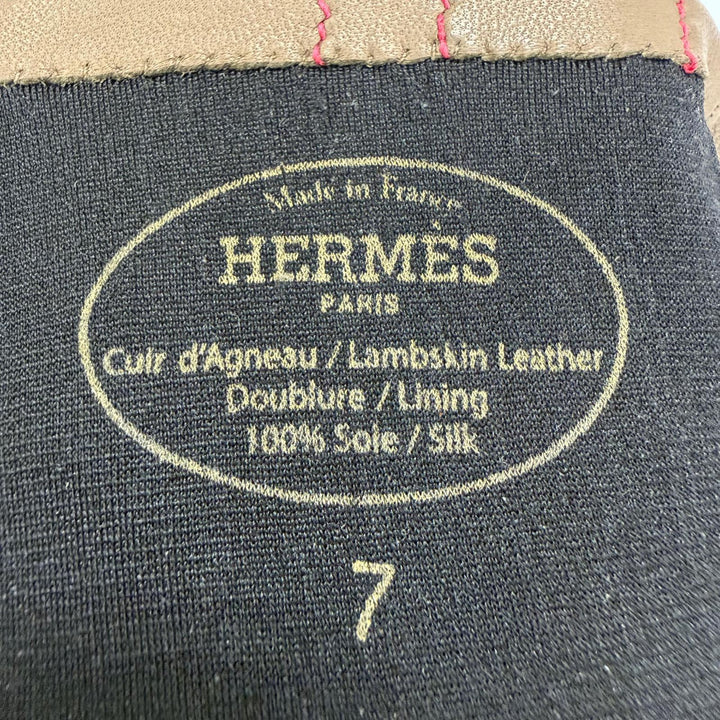 Excellent HERMES gloves H-stitch leather gloves Brown Lamb leather Women 7