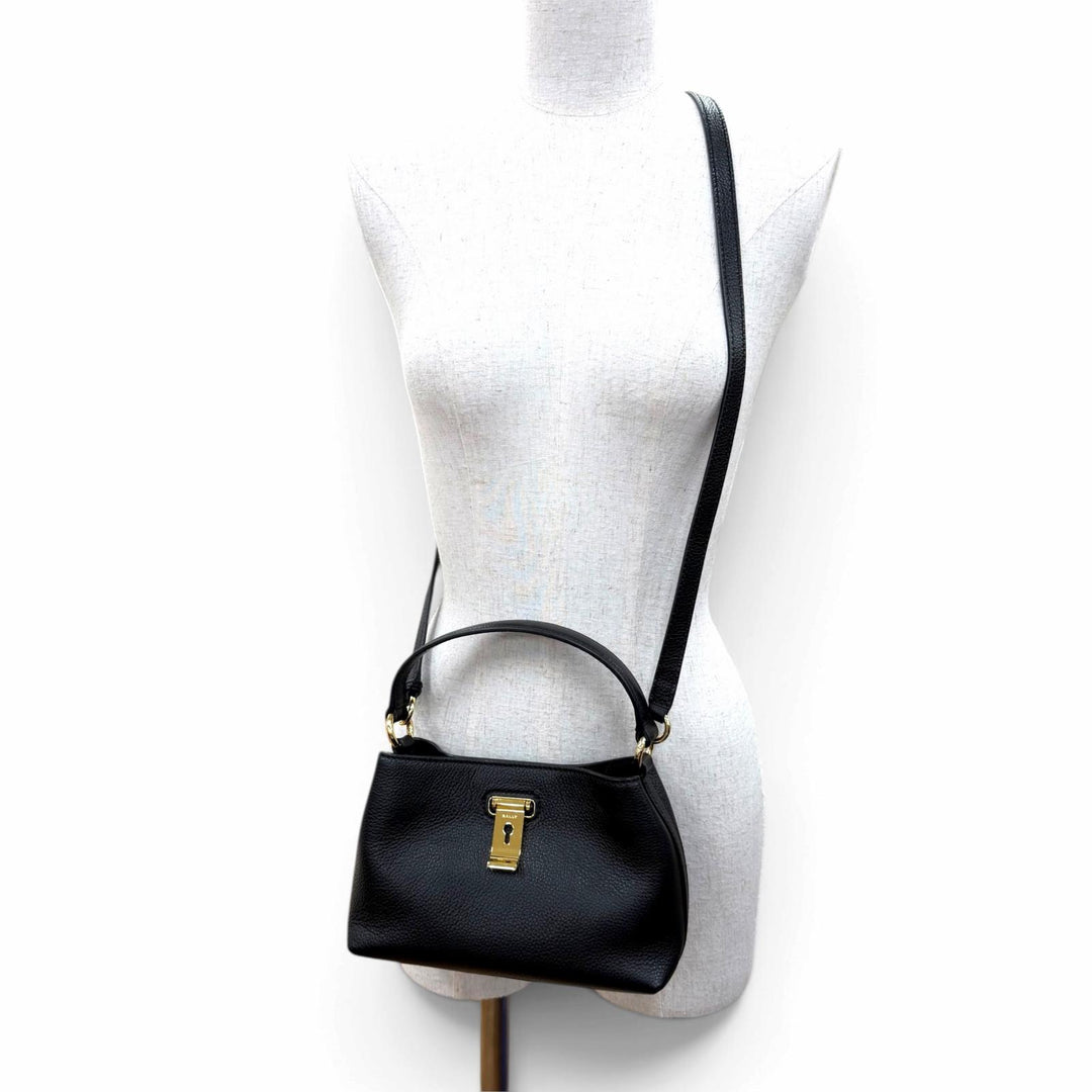 Excellent BALLY Shoulder Bag Lock Me Mini Bag 2-Way Cross Sling Bag black
