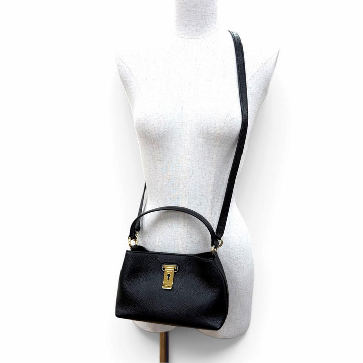 Excellent BALLY Shoulder Bag Lock Me Mini Bag 2-Way Cross Sling Bag black