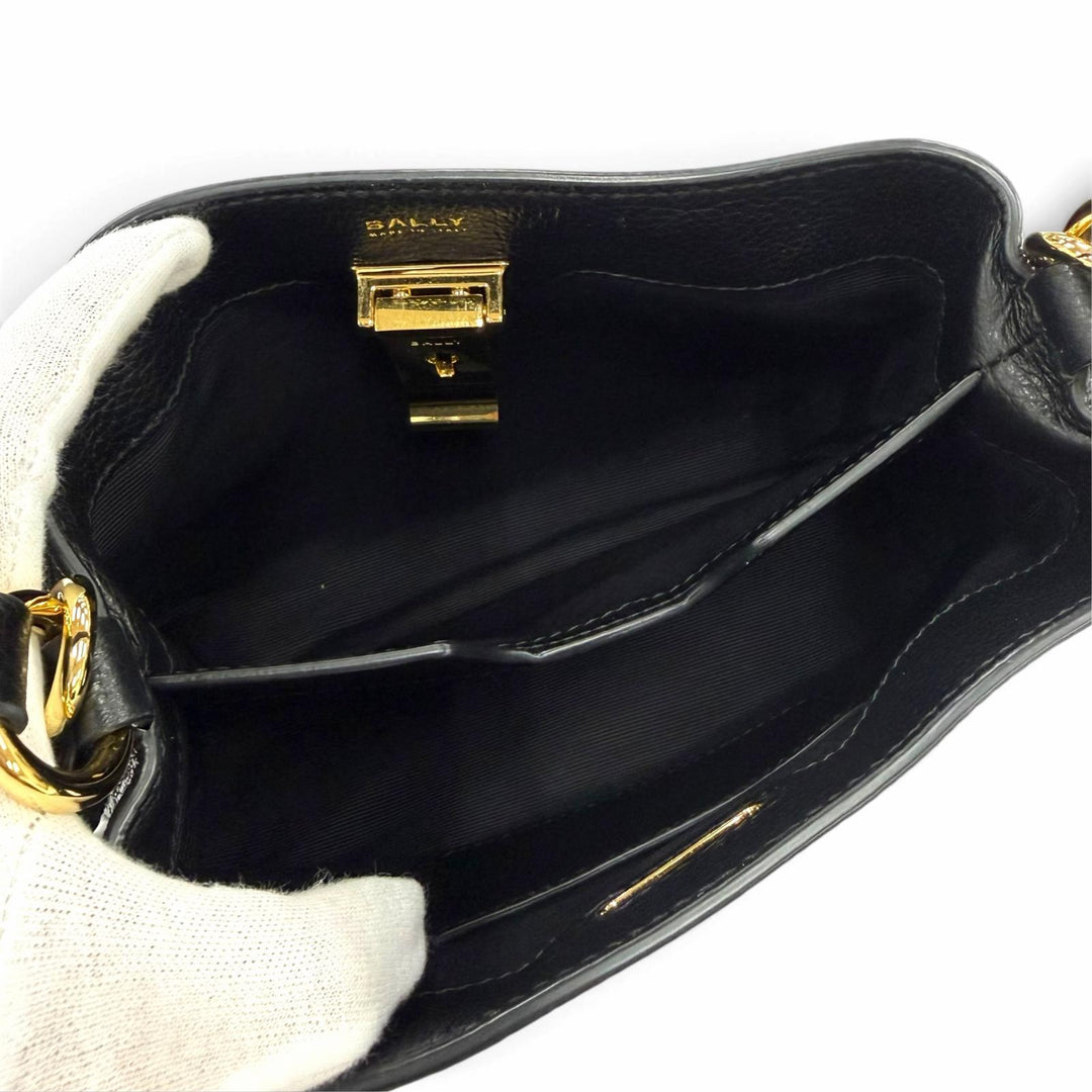 Excellent BALLY Shoulder Bag Lock Me Mini Bag 2-Way Cross Sling Bag black