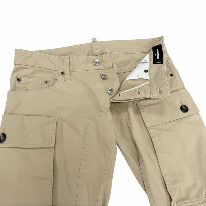 Discounted Great DSQUARED2 cargo pants Damage processing beige cotton mens IT 48 S71KB0329