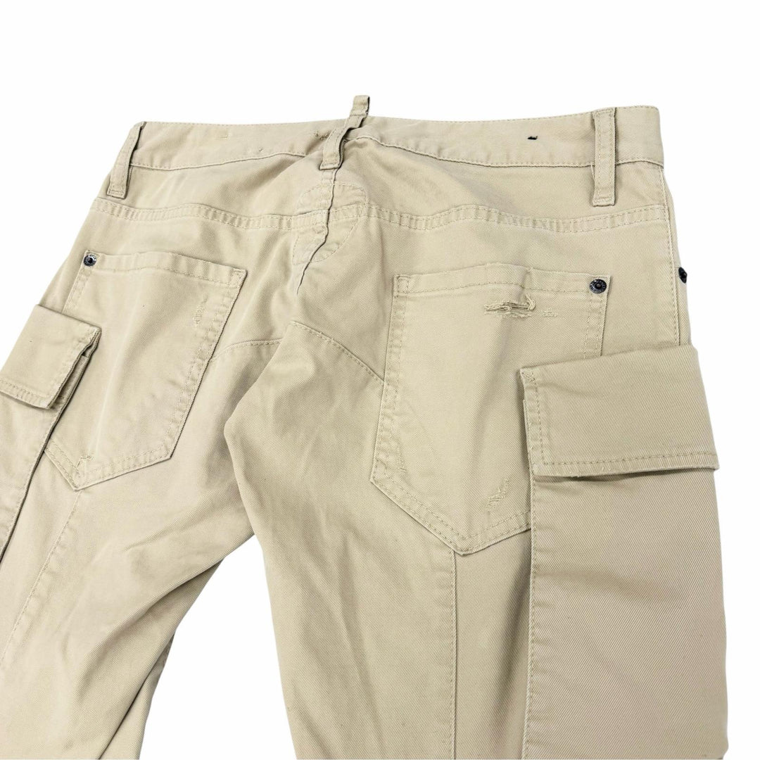Discounted Great DSQUARED2 cargo pants Damage processing beige cotton mens IT 48 S71KB0329