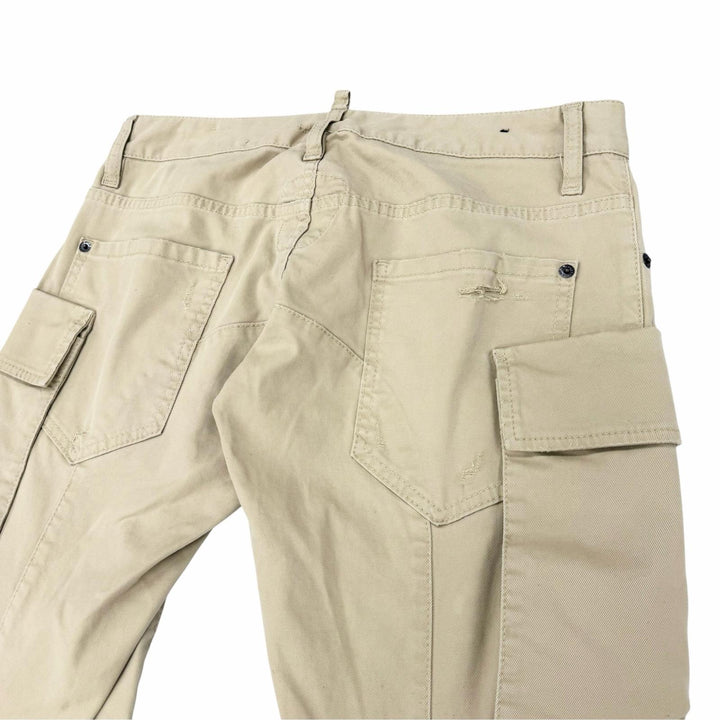 Discounted Great DSQUARED2 cargo pants Damage processing beige cotton mens IT 48 S71KB0329