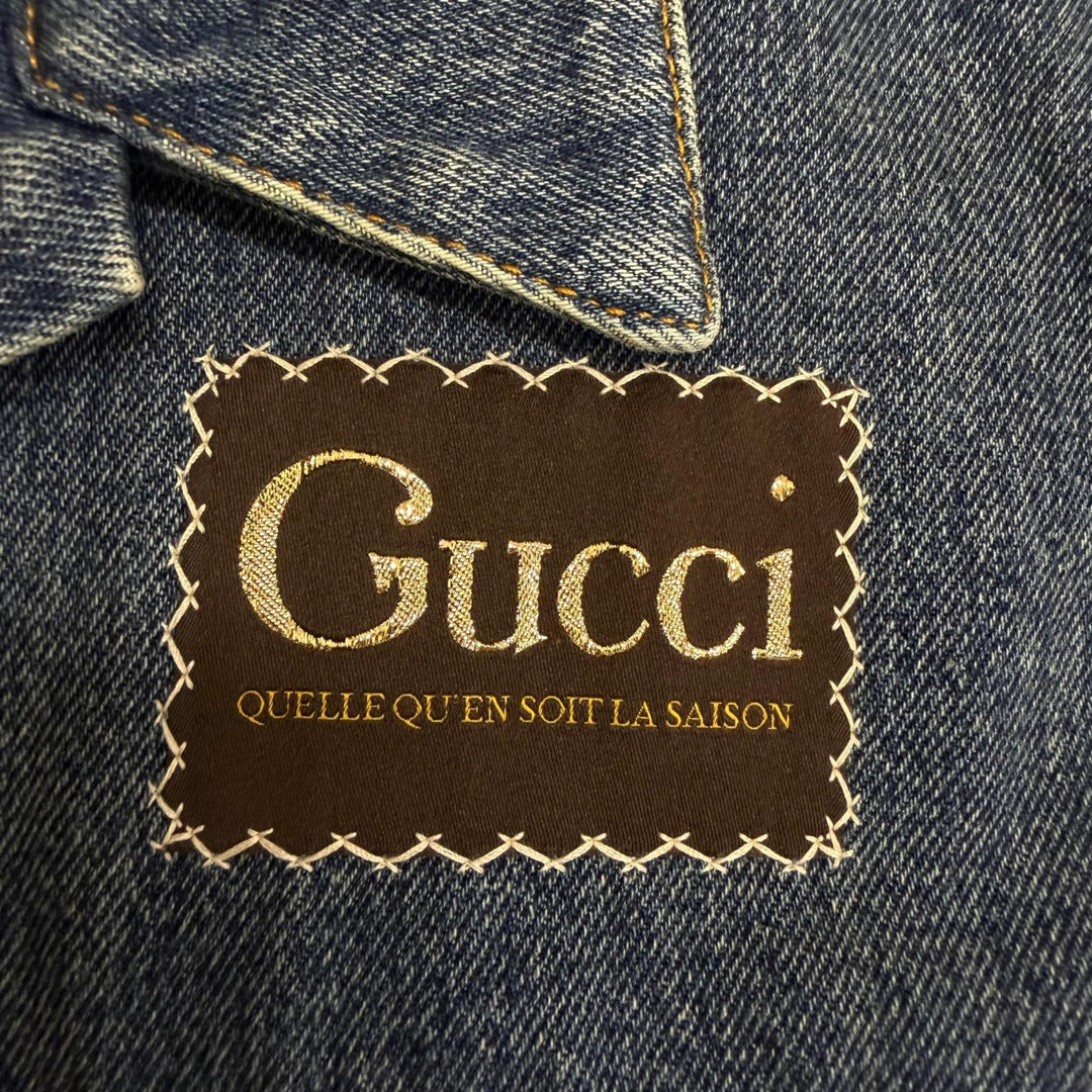 Excellent GUCCI Denim Jacket Vintage-style logo patch patchwork trucker jacket