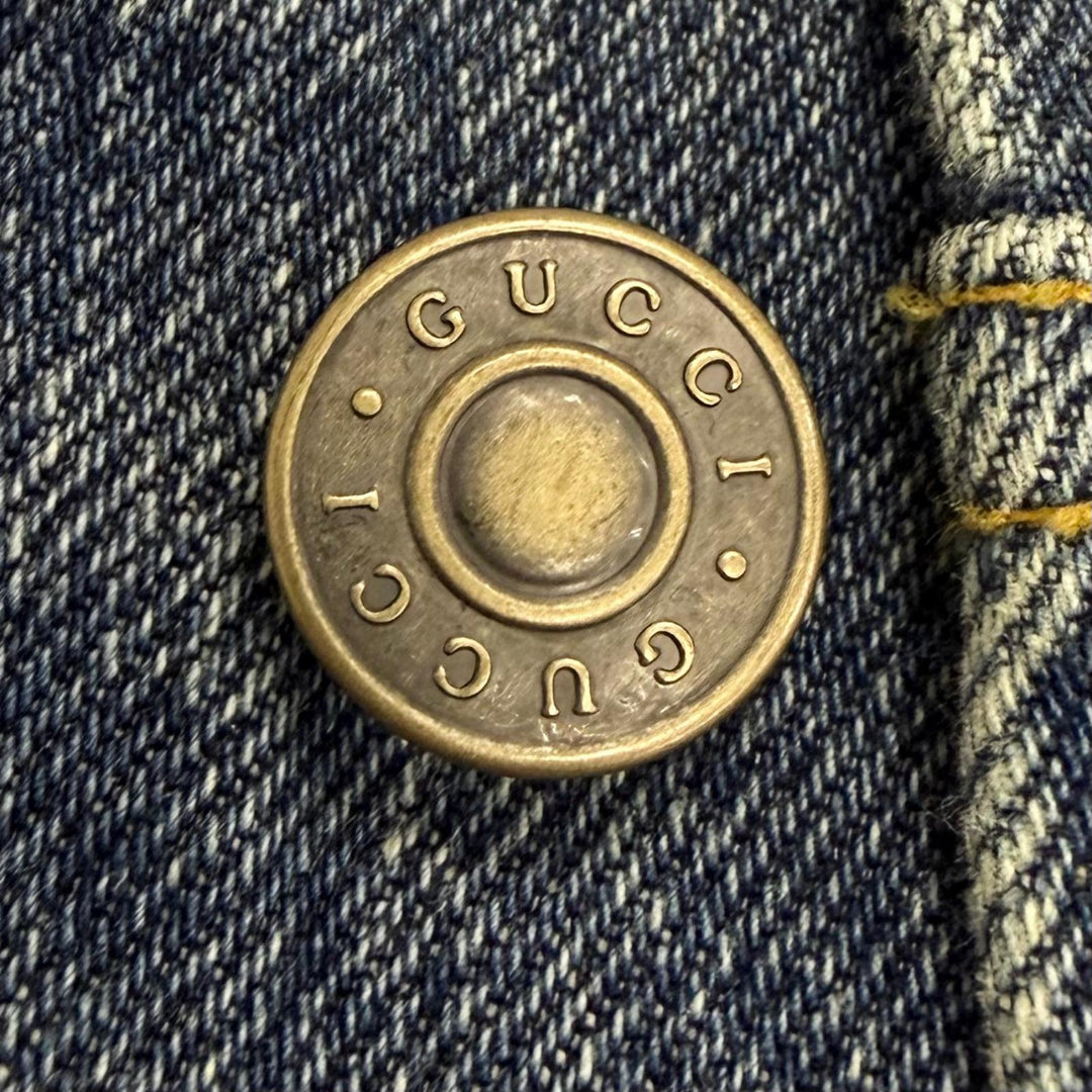 Excellent GUCCI Denim Jacket Vintage-style logo patch patchwork trucker jacket