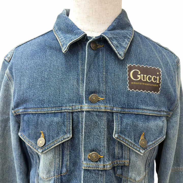 Excellent GUCCI Denim Jacket Vintage-style logo patch patchwork trucker jacket