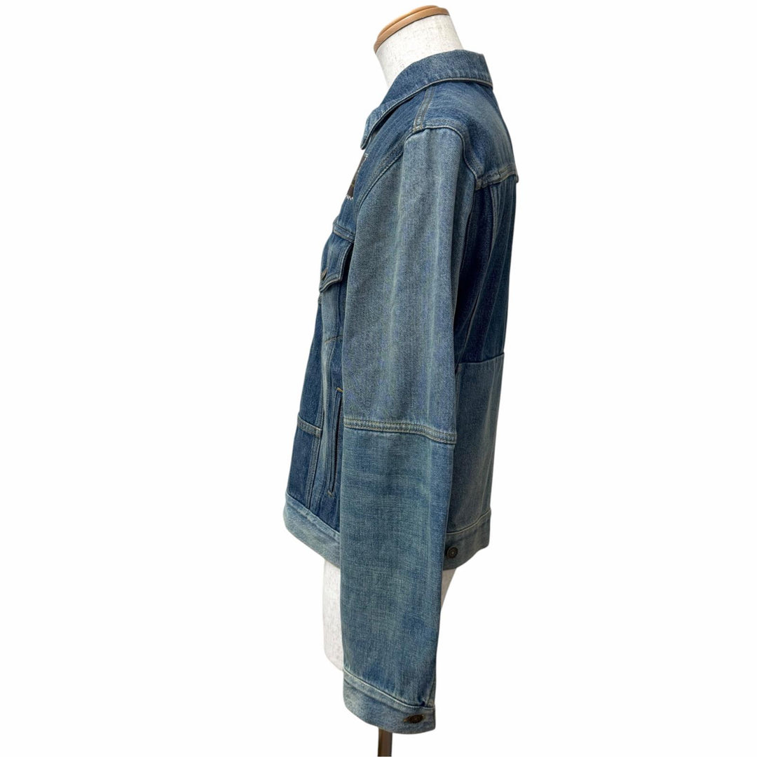 Excellent GUCCI Denim Jacket Vintage-style logo patch patchwork trucker jacket