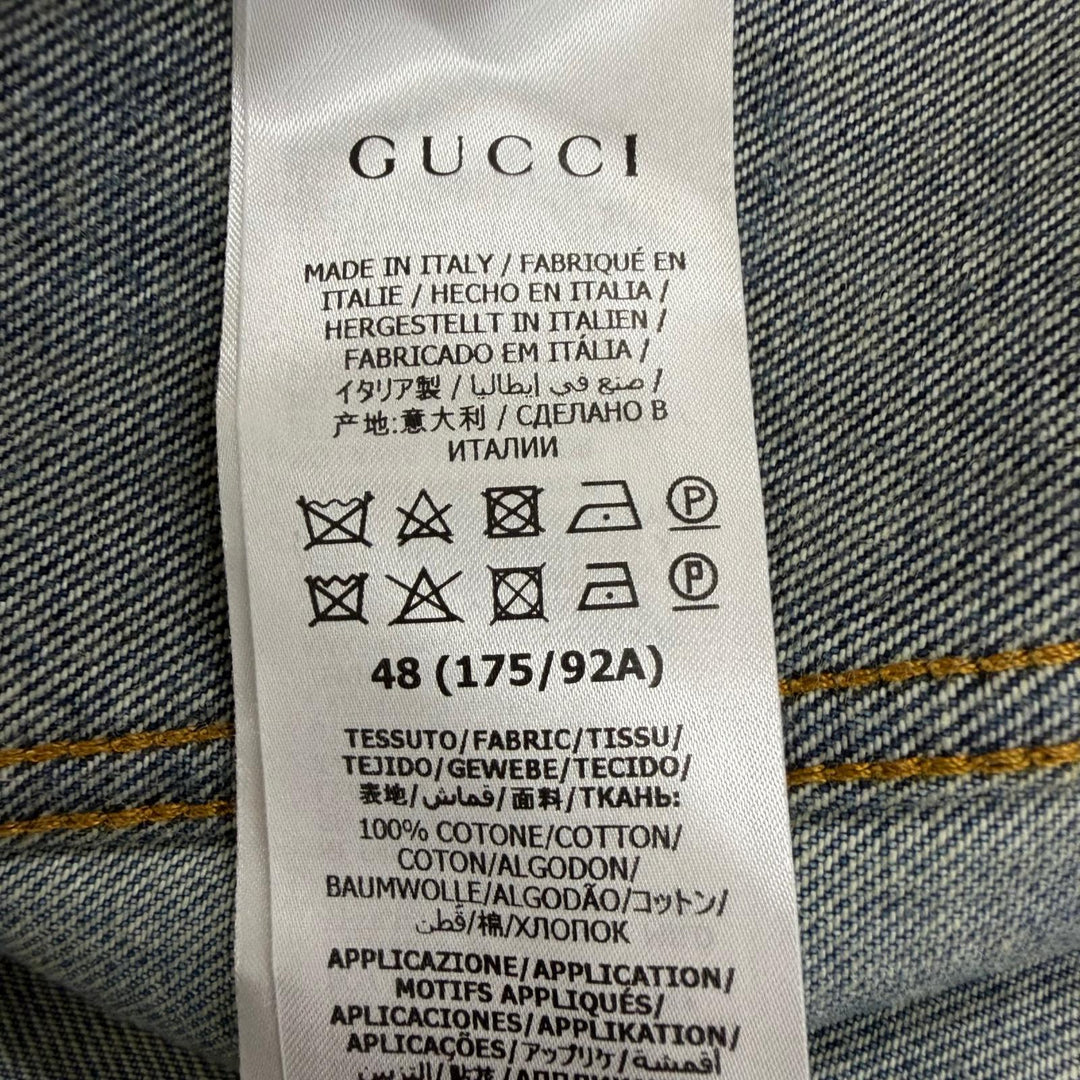 Excellent GUCCI Denim Jacket Vintage-style logo patch patchwork trucker jacket
