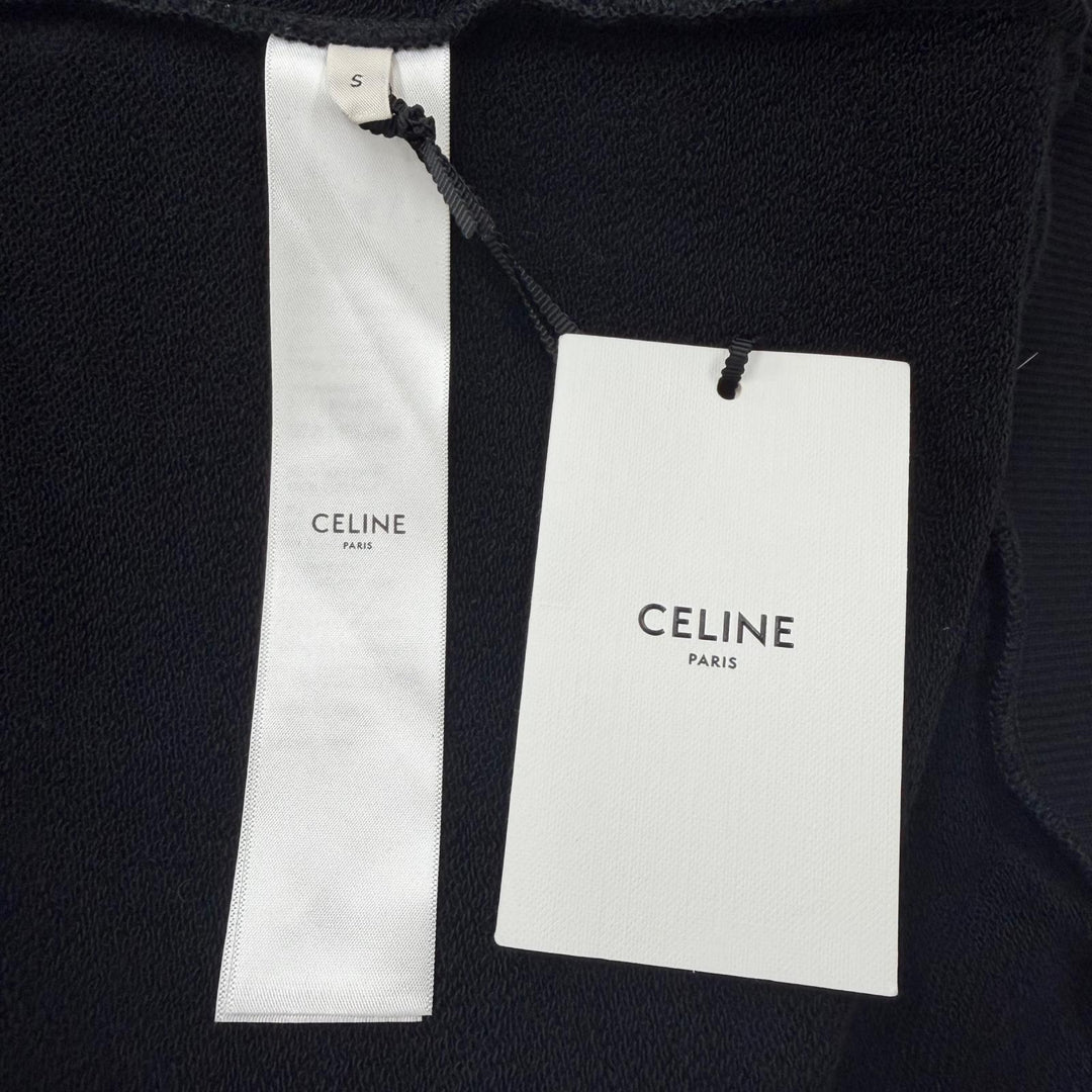 Pristine CELINE hoodie Logo print zip-up hoodie black cotton mens S 2Y497670Q