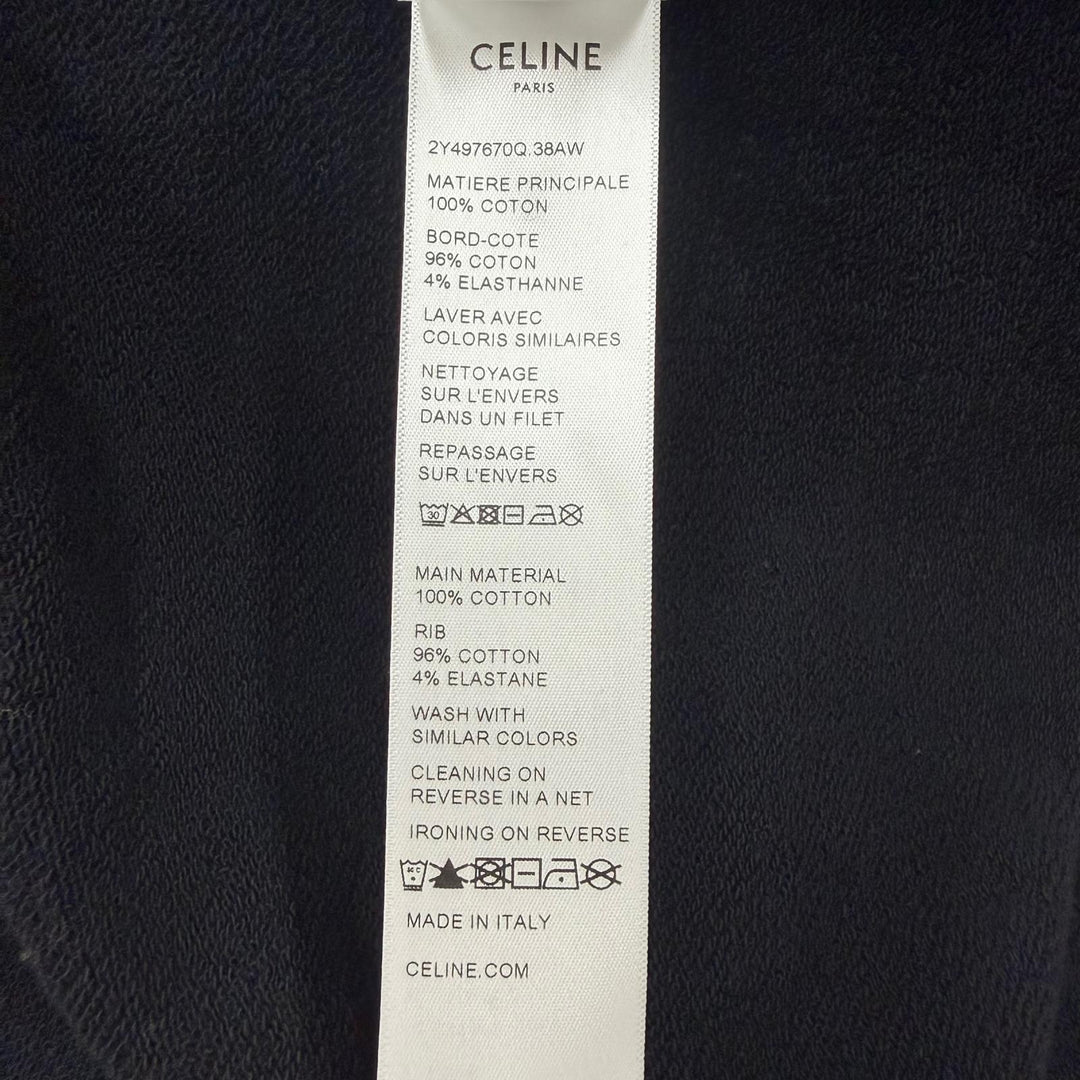 Pristine CELINE hoodie Logo print zip-up hoodie black cotton mens S 2Y497670Q