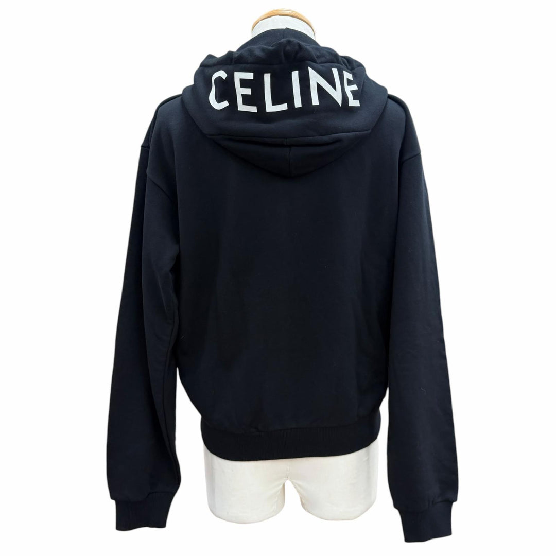 Pristine CELINE hoodie Logo print zip-up hoodie black cotton mens S 2Y497670Q