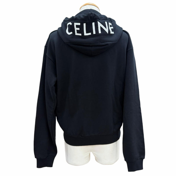 Pristine CELINE hoodie Logo print zip-up hoodie black cotton mens S 2Y497670Q