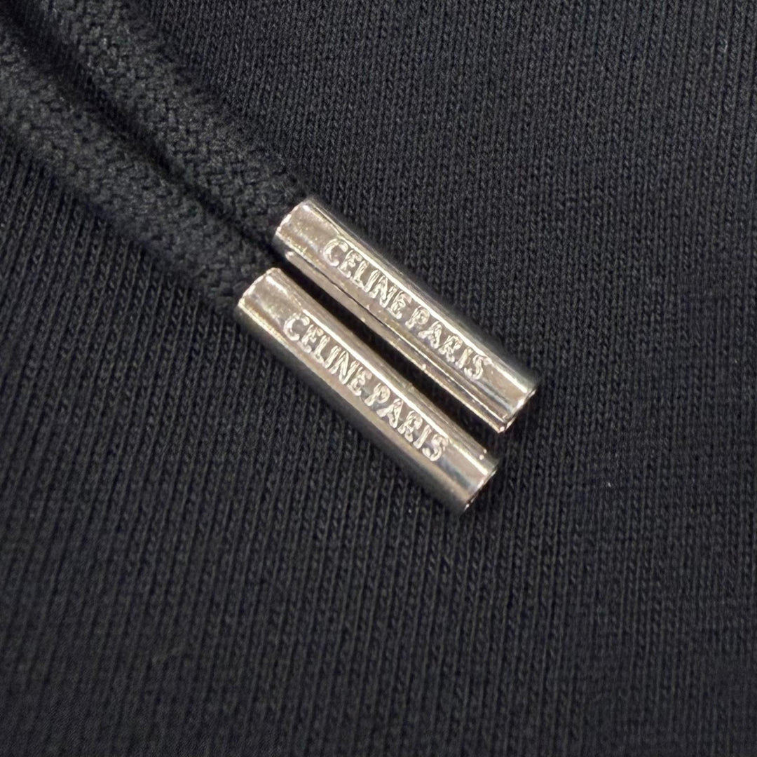 Pristine CELINE hoodie Logo print zip-up hoodie black cotton mens S 2Y497670Q
