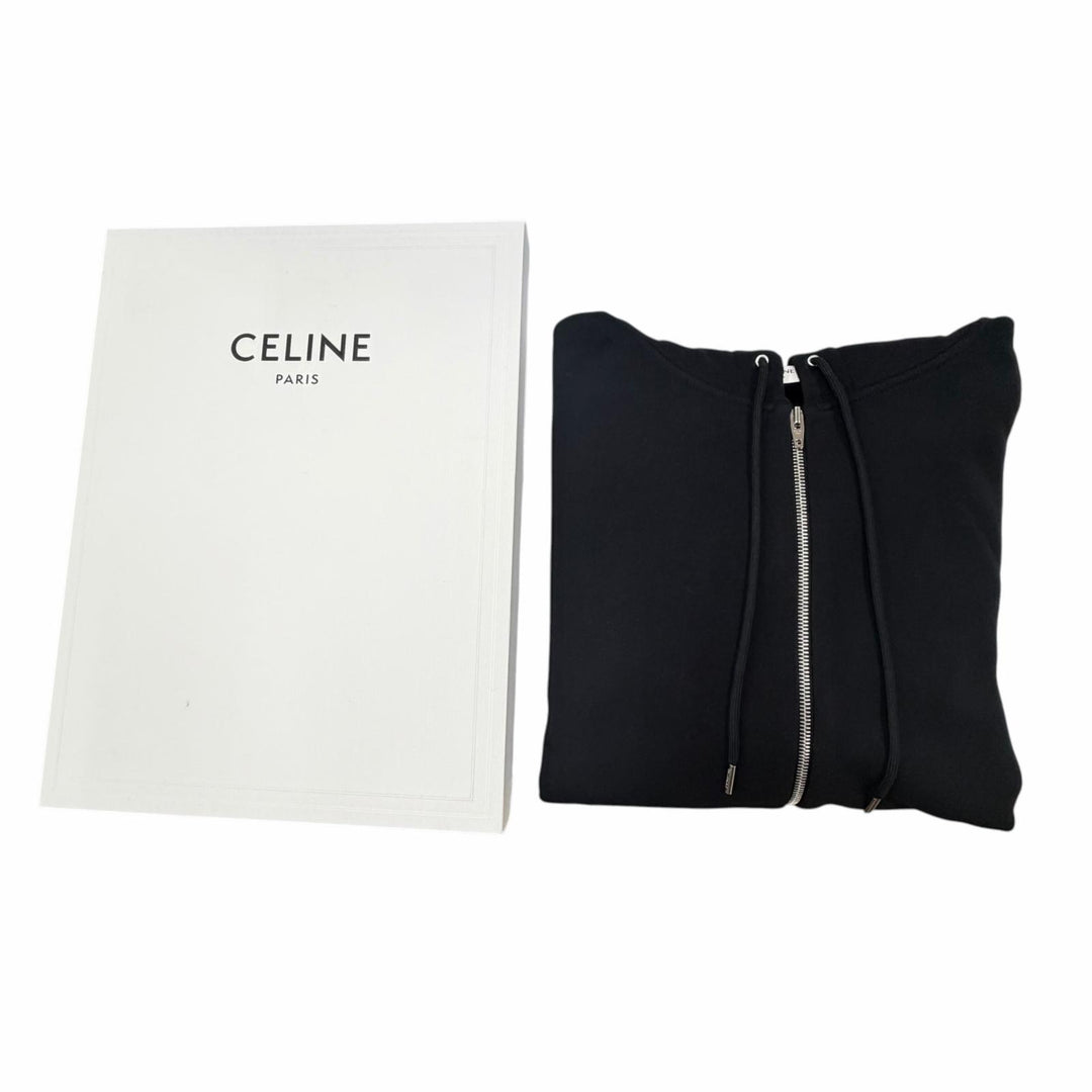 Pristine CELINE hoodie Logo print zip-up hoodie black cotton mens S 2Y497670Q
