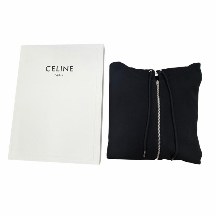 Pristine CELINE hoodie Logo print zip-up hoodie black cotton mens S 2Y497670Q