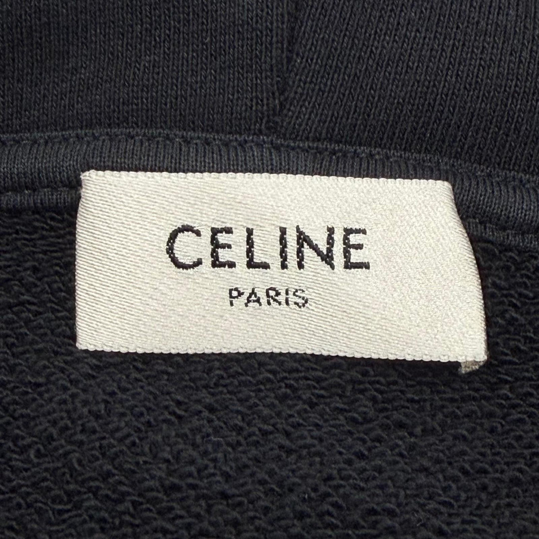 Pristine CELINE hoodie Logo print zip-up hoodie black cotton mens S 2Y497670Q