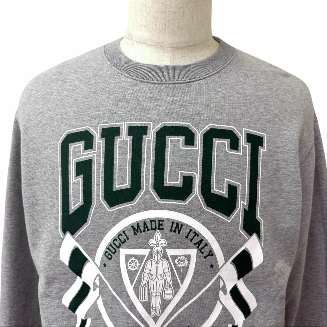 Excellent GUCCI sweat GUCCI UNIVERSITY Oversized Crew Neck Light gray