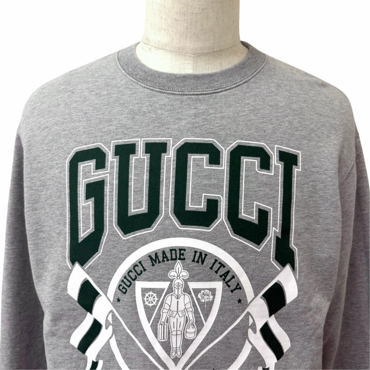 Excellent GUCCI sweat GUCCI UNIVERSITY Oversized Crew Neck Light gray