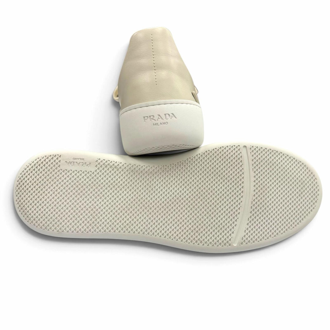 Excellent PRADA sneakers triangle logo triangle plate Chalk white 9 2EE483