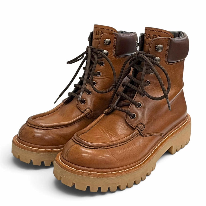 Great PRADA short boots Lace-up leather ankle boots Brown Women IT 36 1T803N