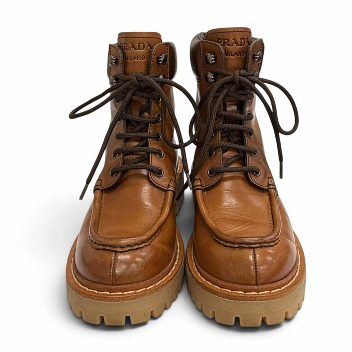 Great PRADA short boots Lace-up leather ankle boots Brown Women IT 36 1T803N