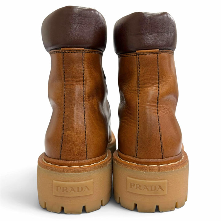 Great PRADA short boots Lace-up leather ankle boots Brown Women IT 36 1T803N