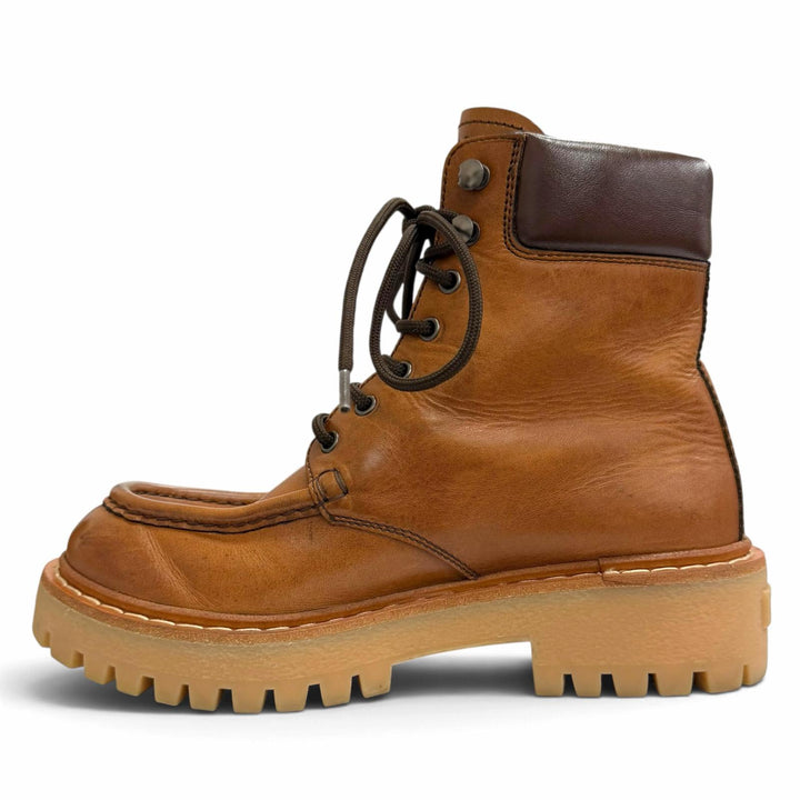 Great PRADA short boots Lace-up leather ankle boots Brown Women IT 36 1T803N